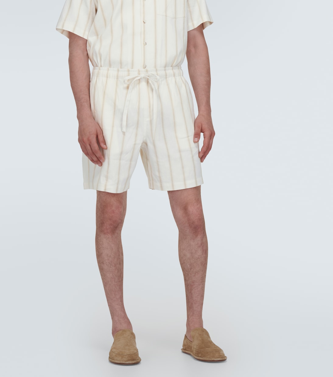 Striped linen-blend shorts | Commas