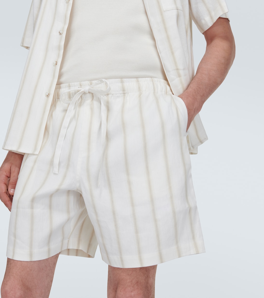 Striped linen-blend shorts | Commas