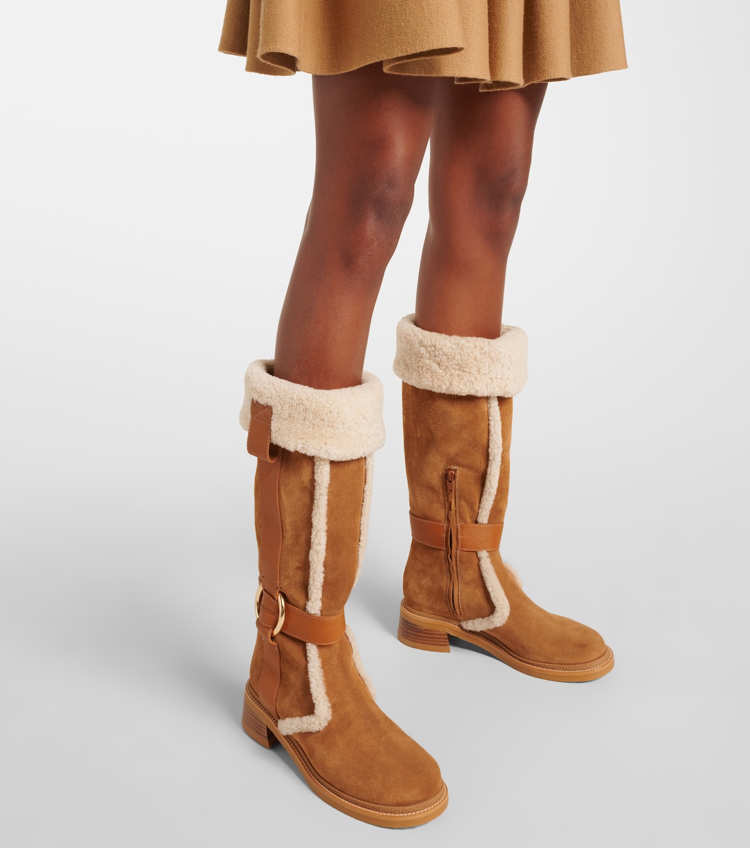 New Ring suede and shearling knee-high boots | See By Chloé