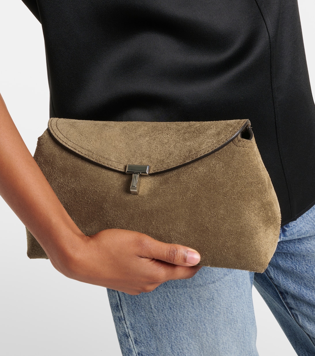 Clutch T-Lock aus Veloursleder | Toteme