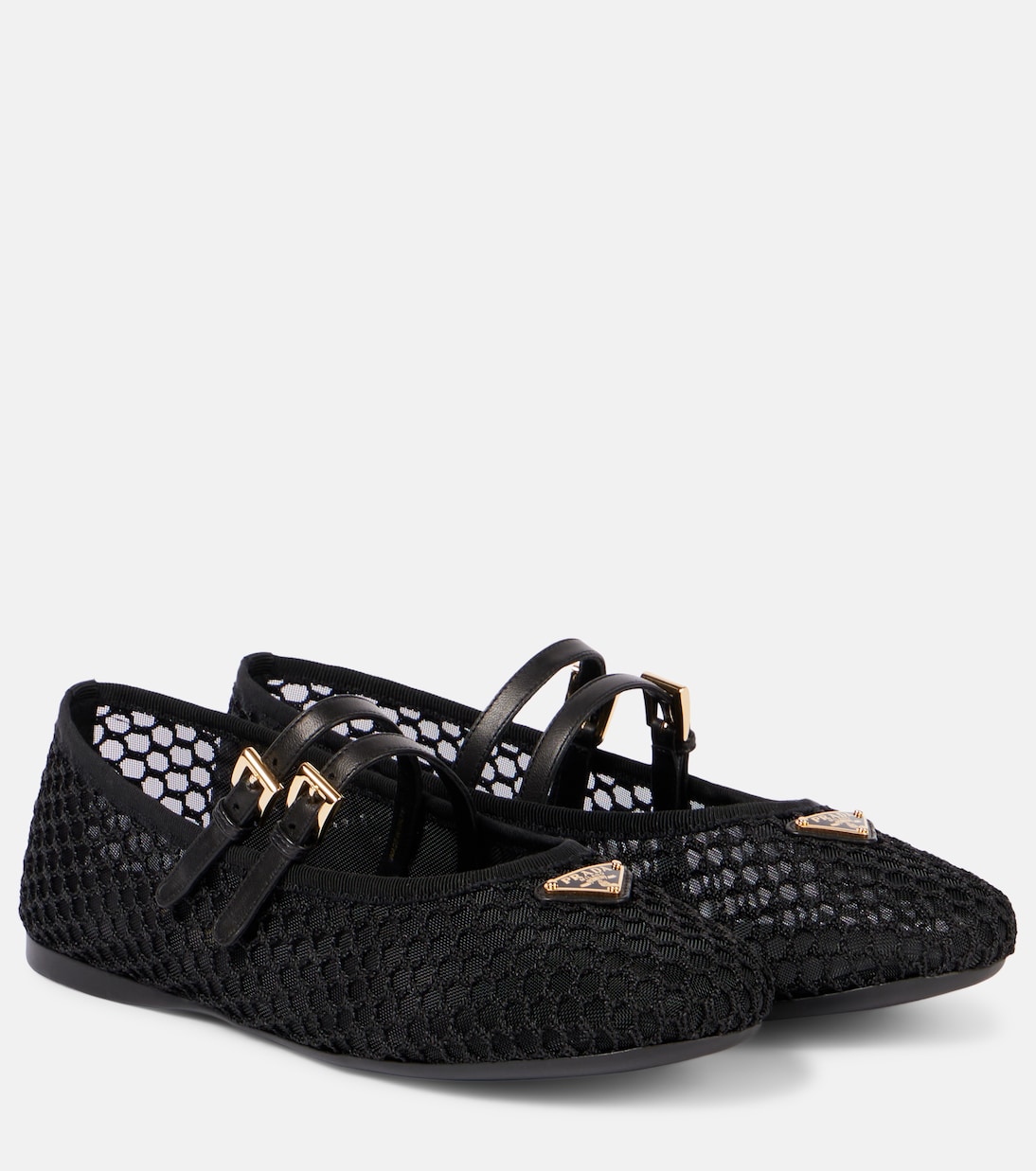 Logo leather-trimmed mesh ballet flats | Prada