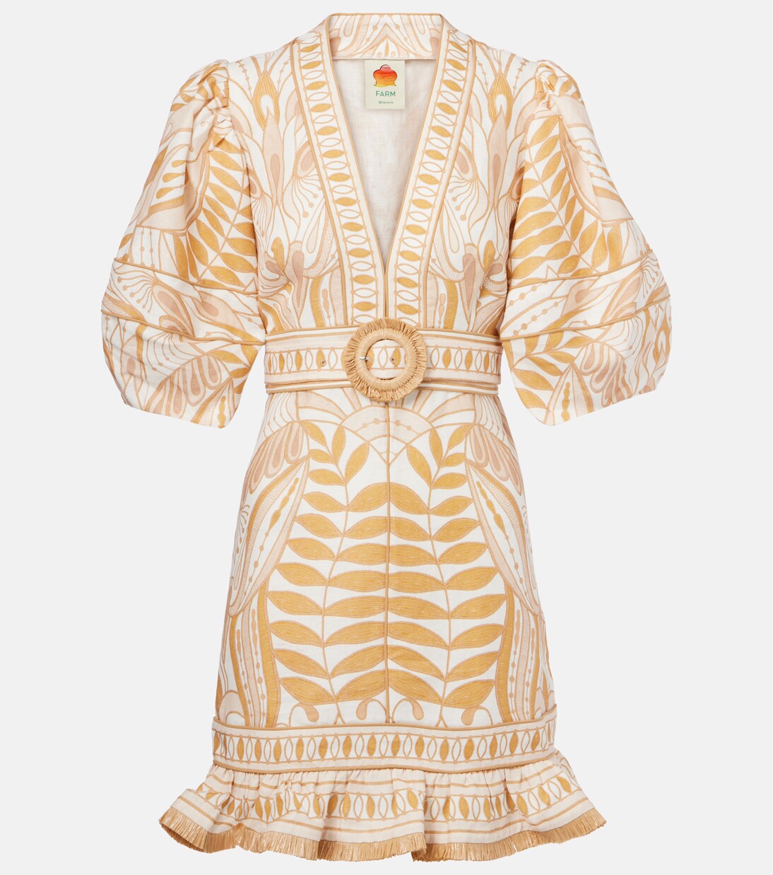 Printed belted linen minidress | Farm Rio