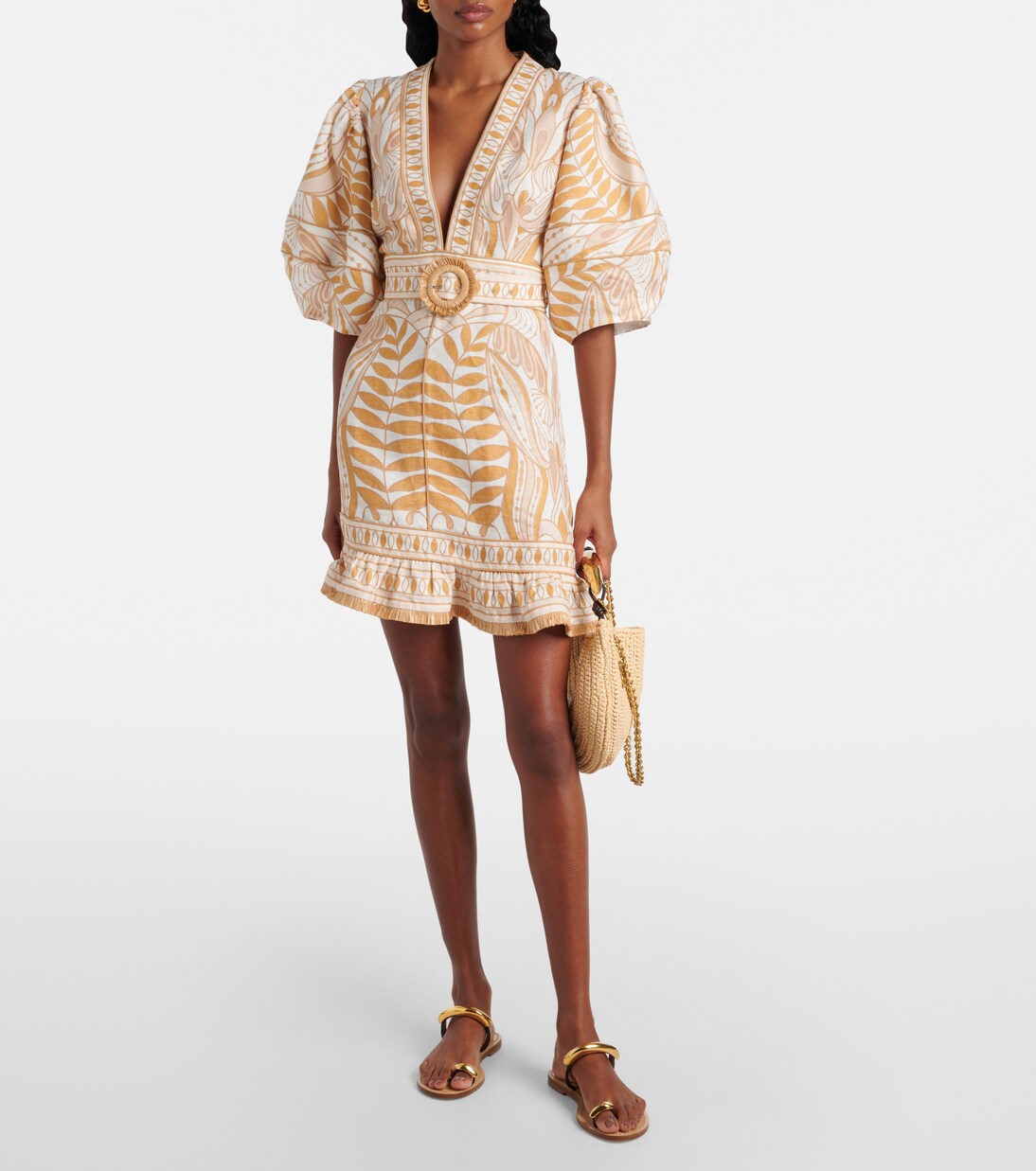 Printed belted linen minidress | Farm Rio