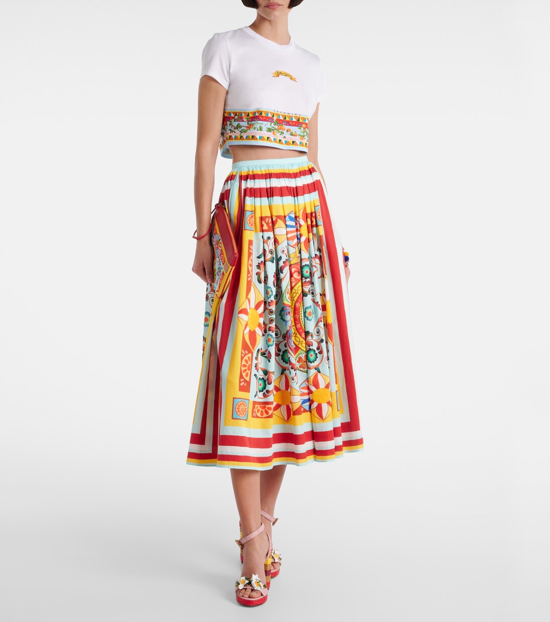 Cropped printed cotton T-shirt | Dolce&Gabbana