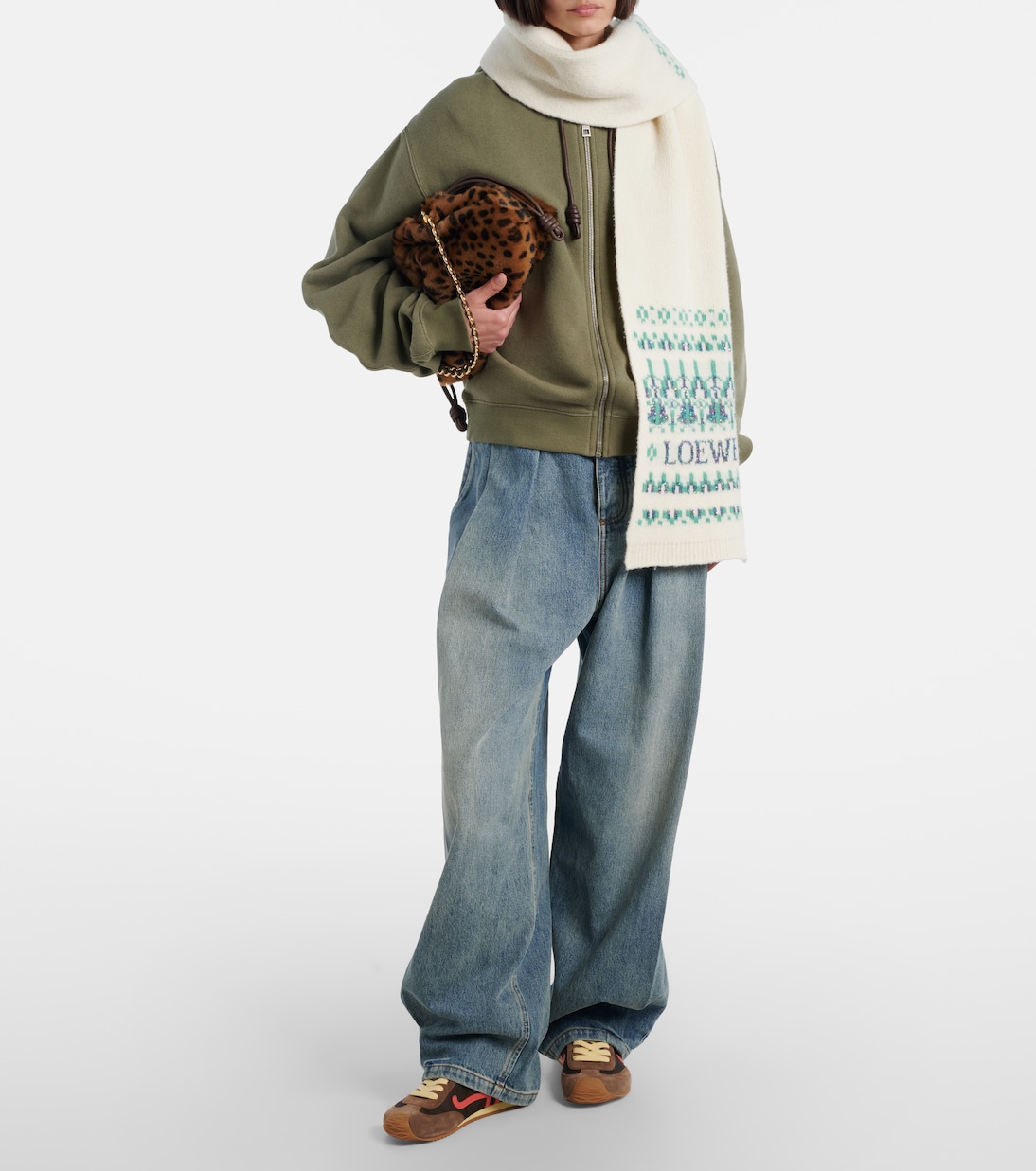 Logo sequined wool-blend jacquard scarf | Loewe