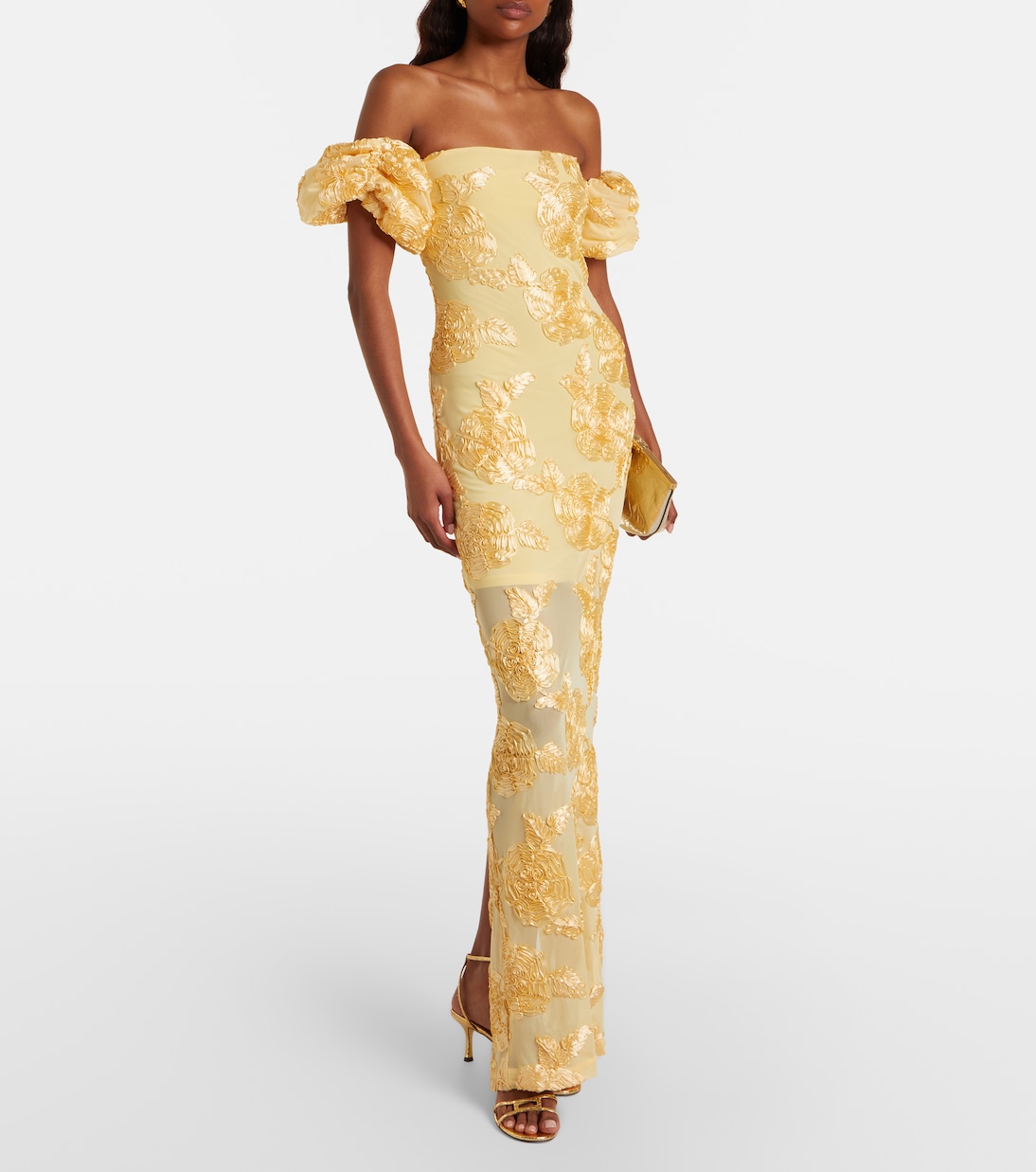 Floral-appliqué off-shoulder maxi dress | Rotate