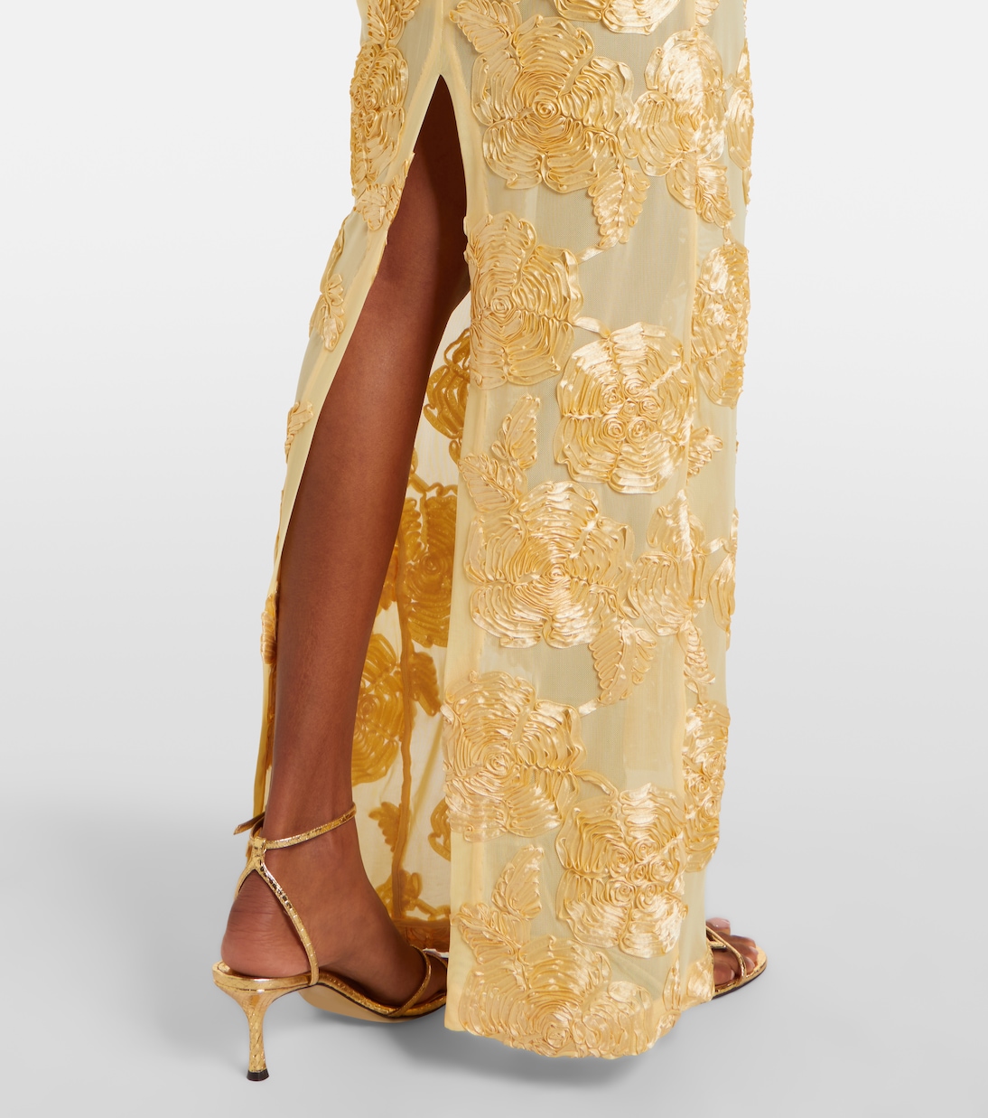 Floral-appliqué off-shoulder maxi dress | Rotate