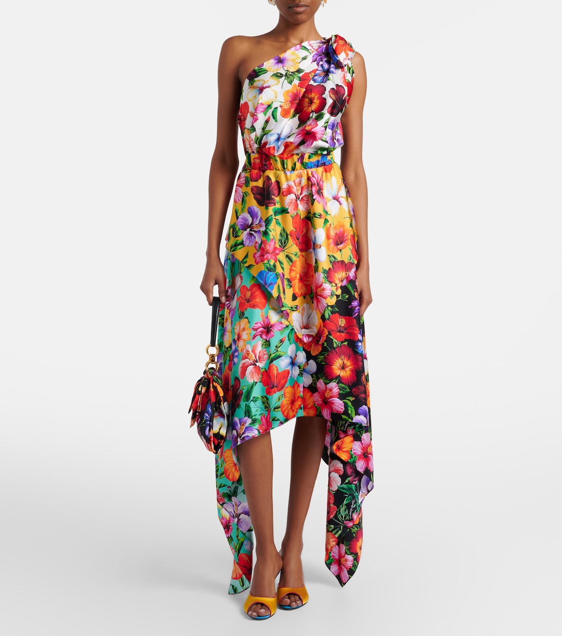 One-Shoulder-Midikleid aus Seidensatin | Dolce&Gabbana