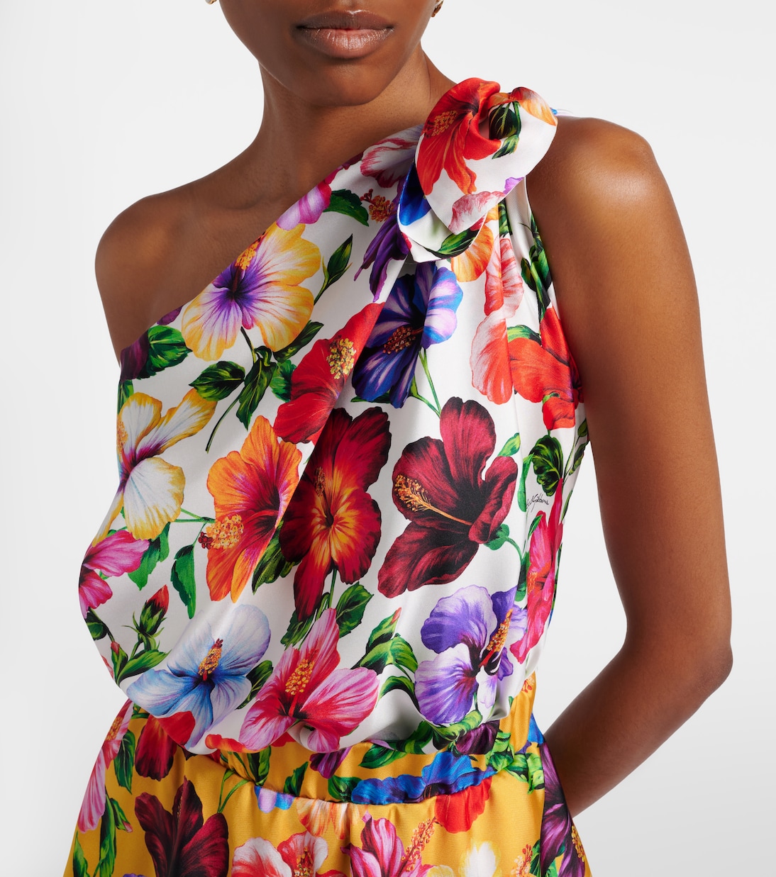 One-Shoulder-Midikleid aus Seidensatin | Dolce&Gabbana