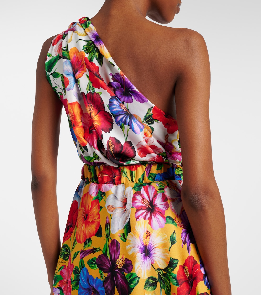 One-Shoulder-Midikleid aus Seidensatin | Dolce&Gabbana