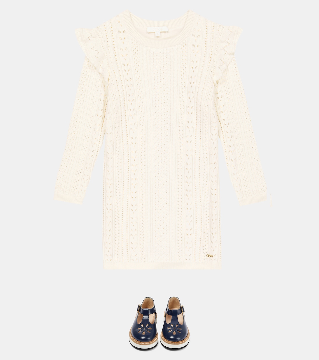 Ruffled cotton and wool dress | Chloé Kids