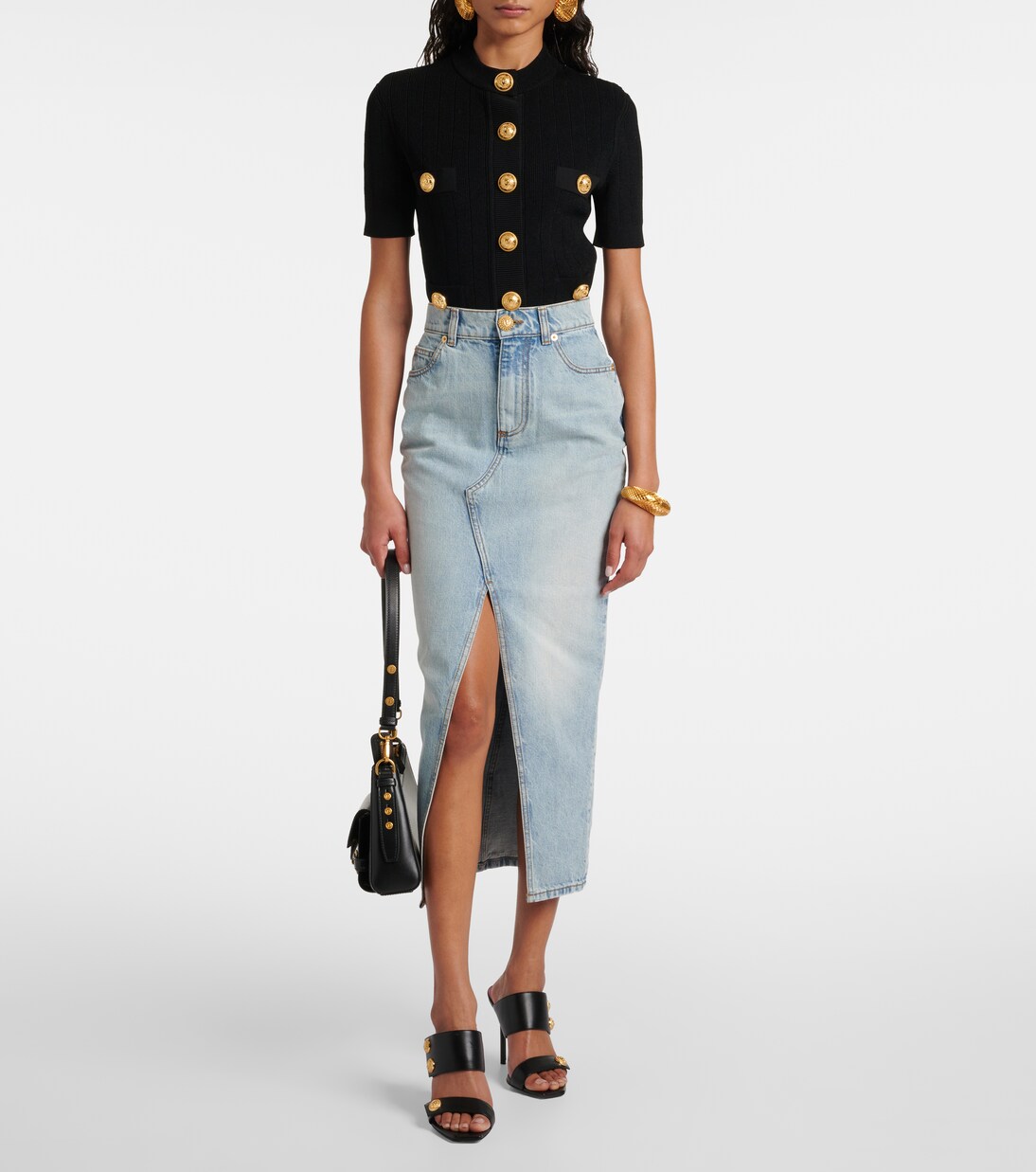 Falda midi en denim | Balmain