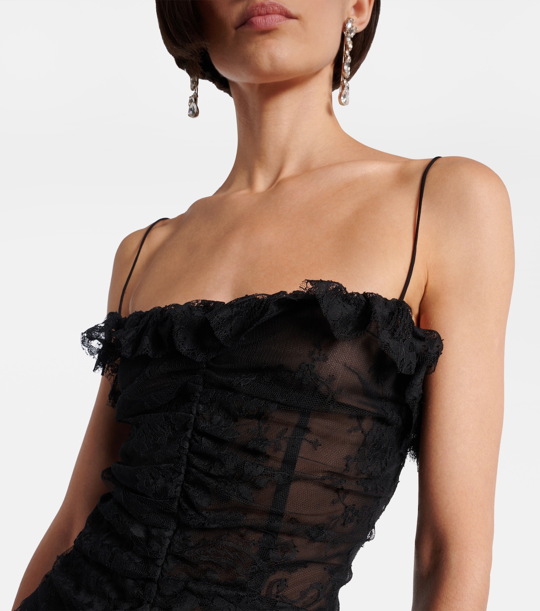 Robe longue en dentelle de coton mélangé | Alessandra Rich