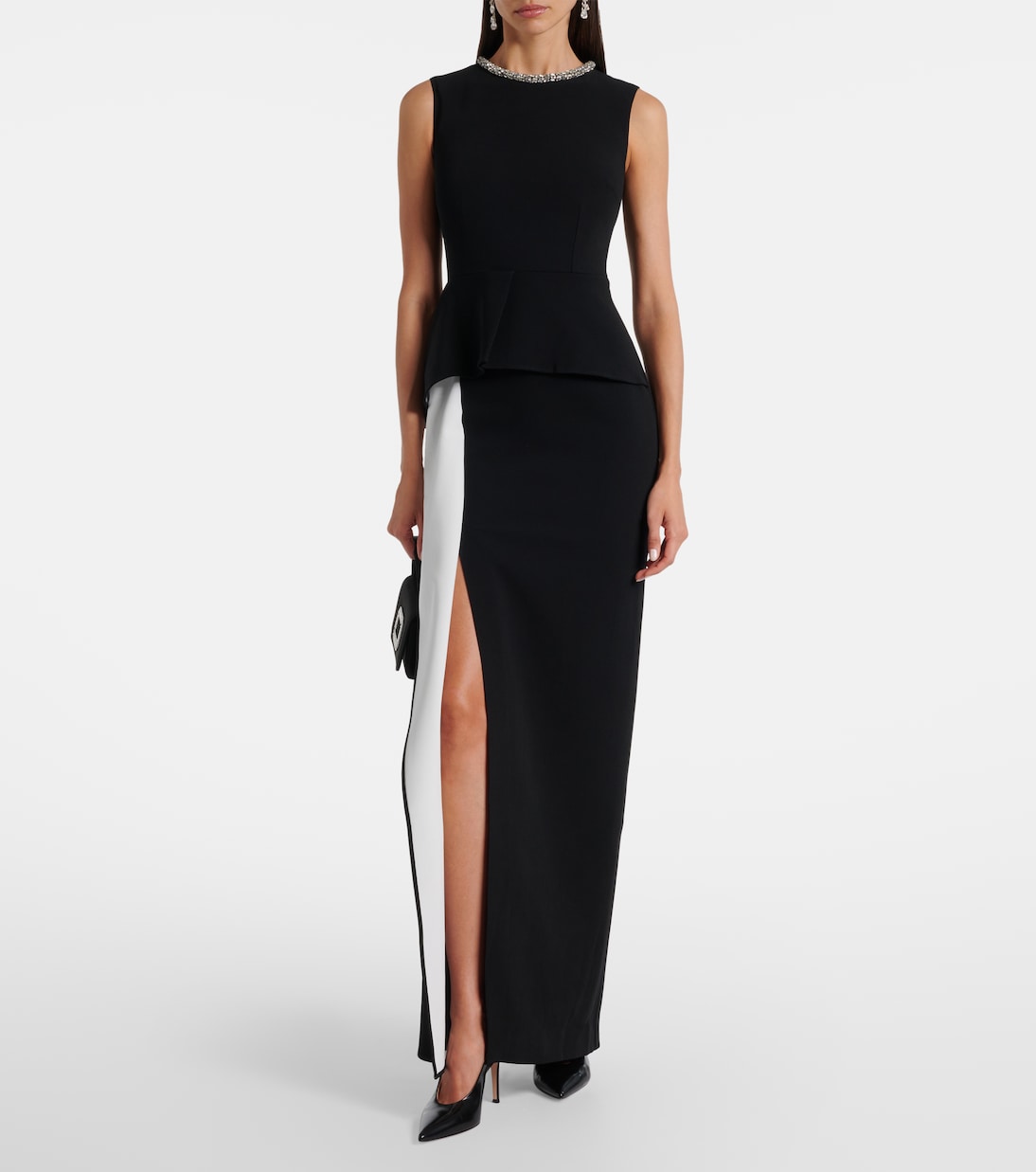 Embellished peplum satin crêpe gown | Roland Mouret