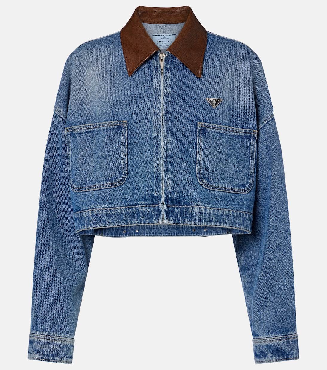 Veste raccourcie en jean et cuir | Prada