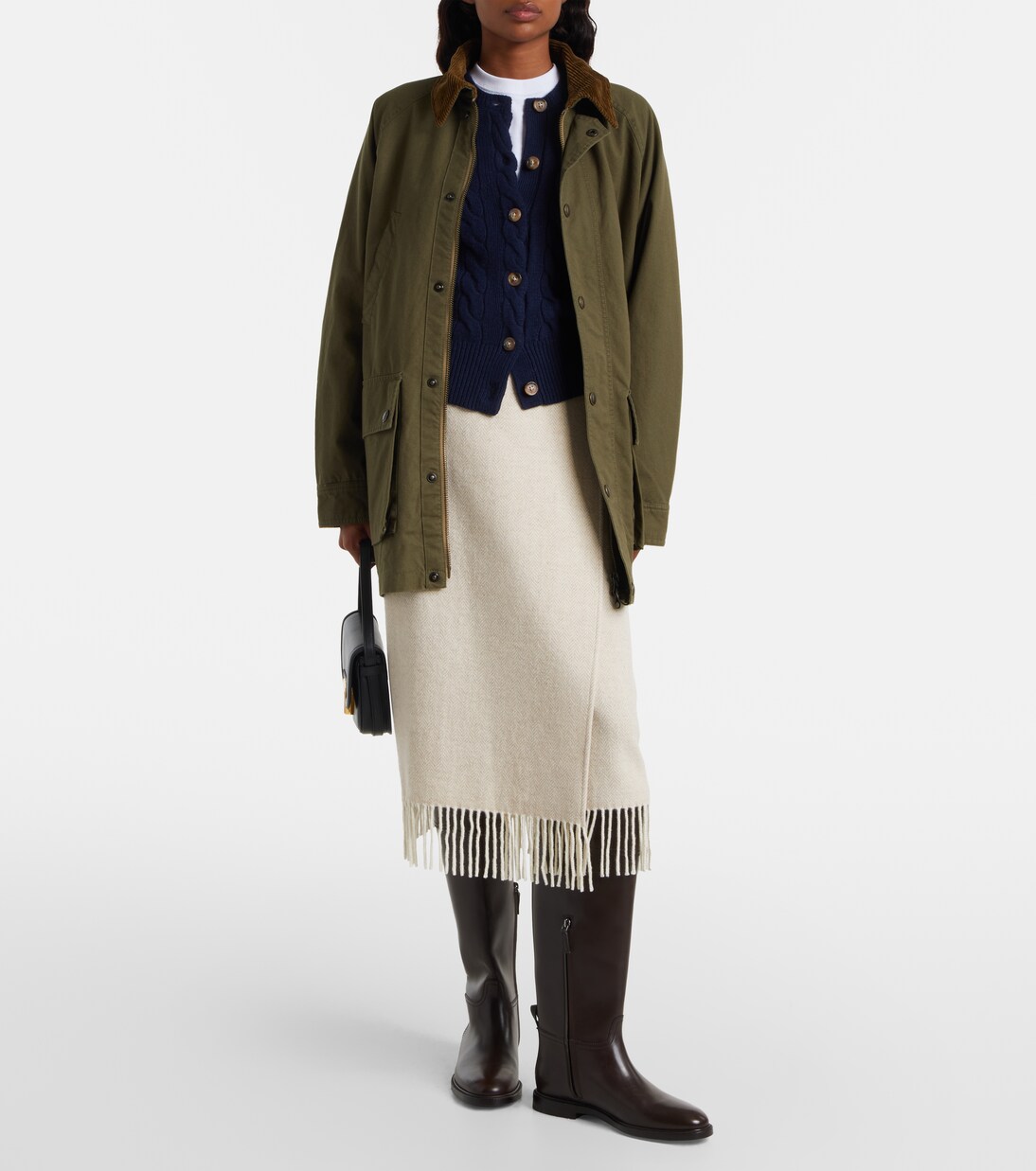Fringed herringbone wool-blend wrap skirt | Polo Ralph Lauren