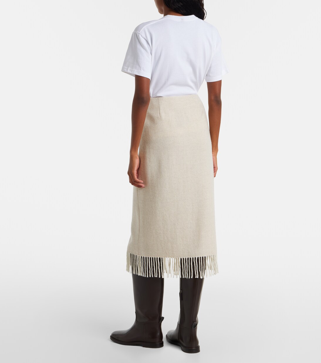 Fringed herringbone wool-blend wrap skirt | Polo Ralph Lauren