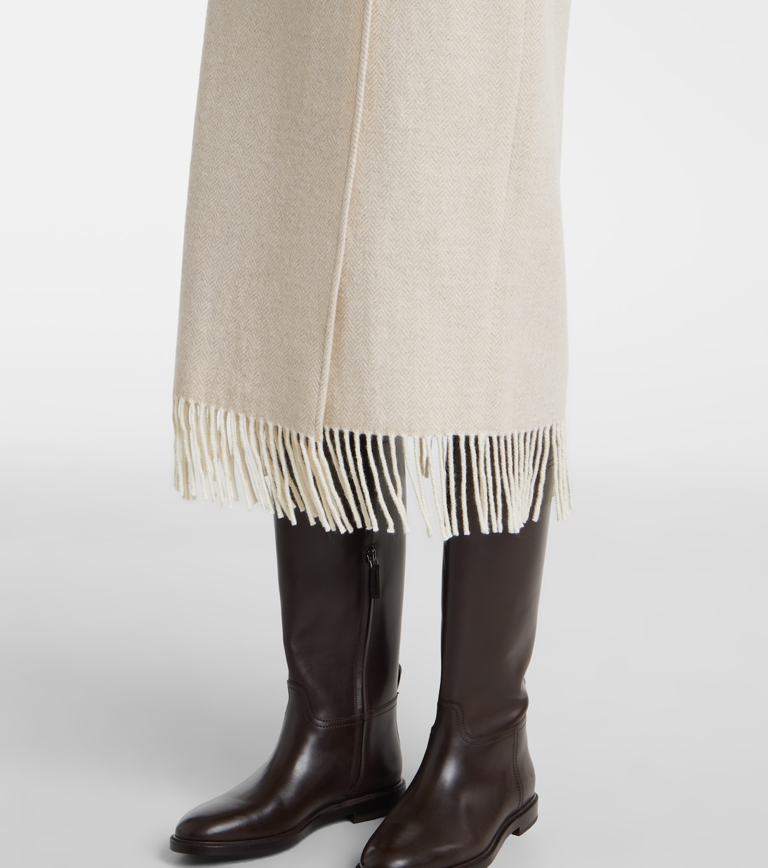 Fringed herringbone wool-blend wrap skirt | Polo Ralph Lauren