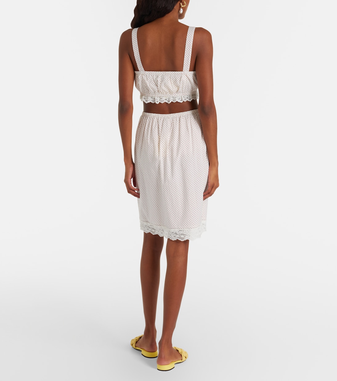 Marlowe lace-trimmed polka-dot cotton midi skirt | Posse