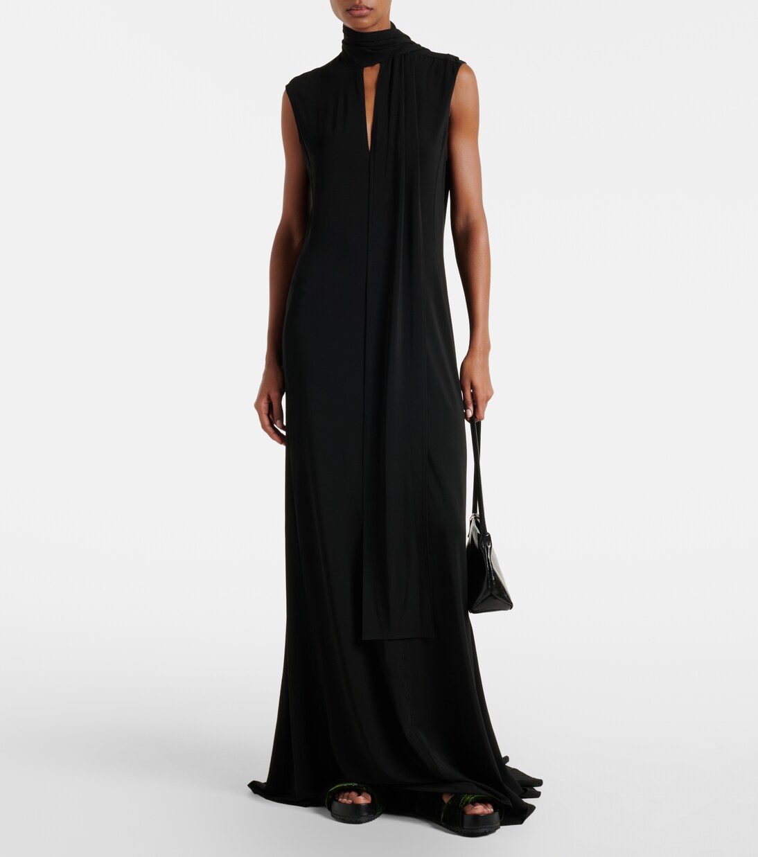Scarf-detail jersey maxi dress | Plan C