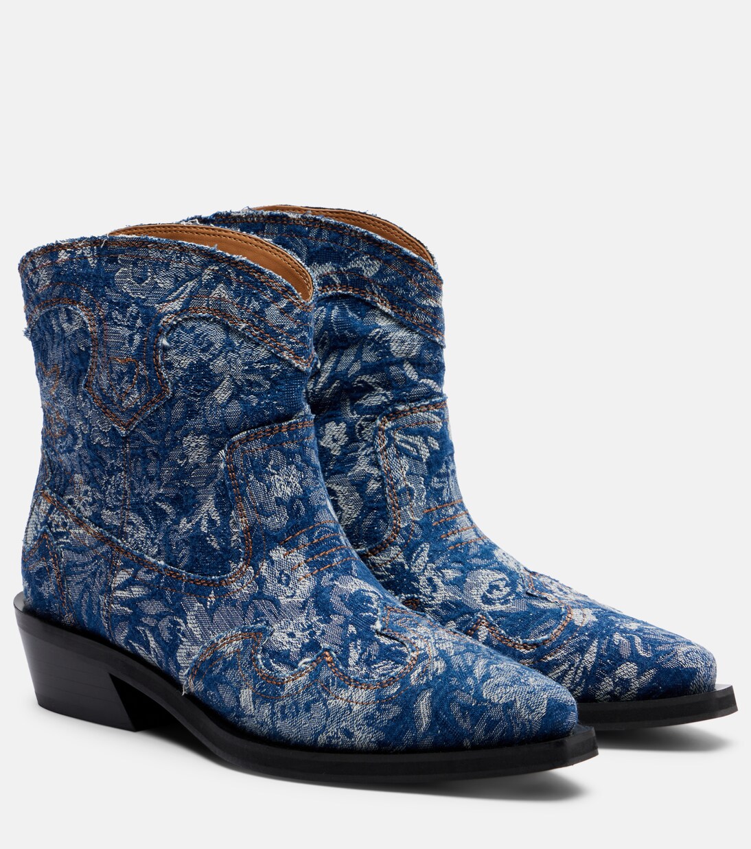 Low Shaft embroidered jacquard cowboy boots | Ganni