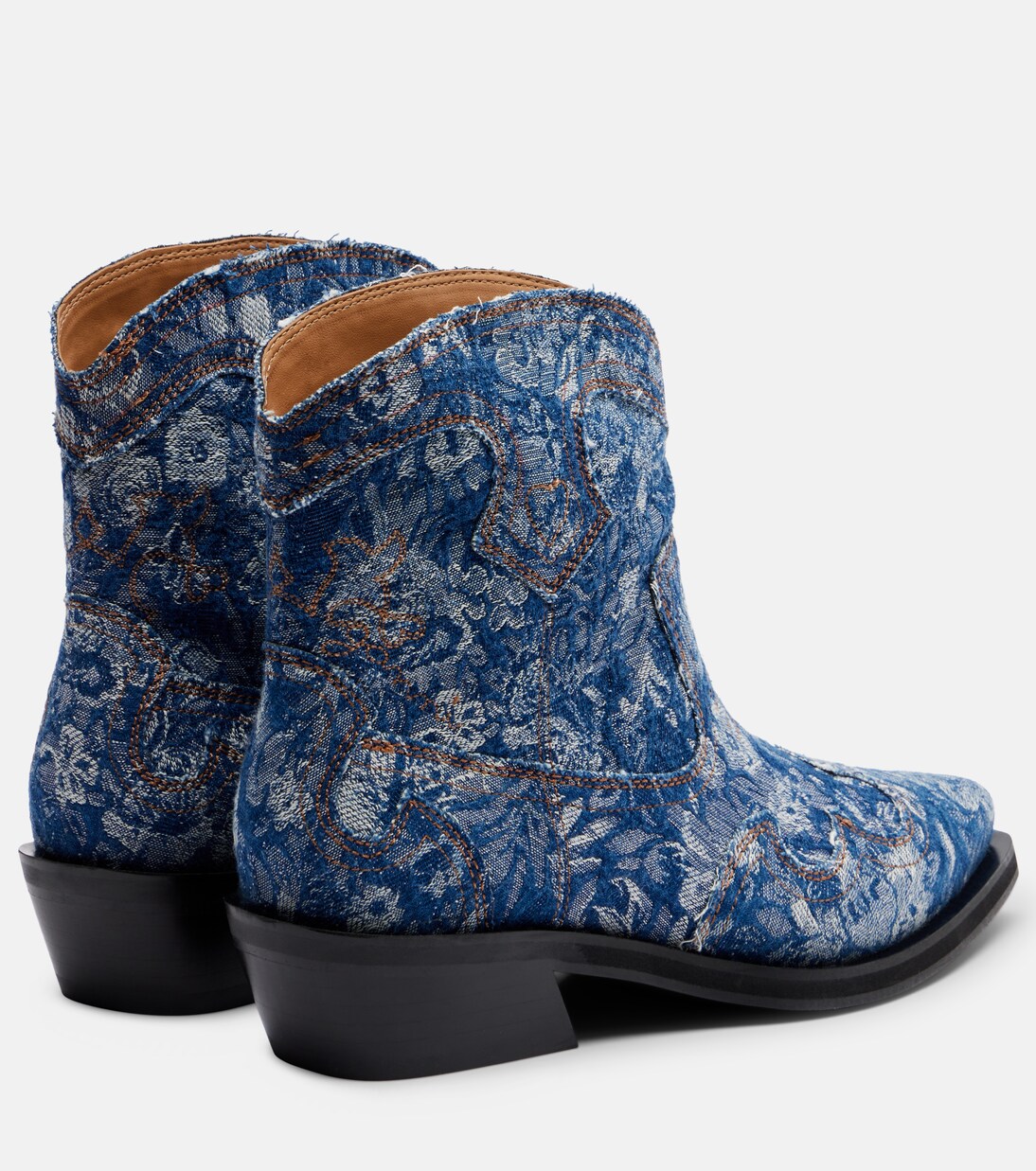 Low Shaft embroidered jacquard cowboy boots | Ganni