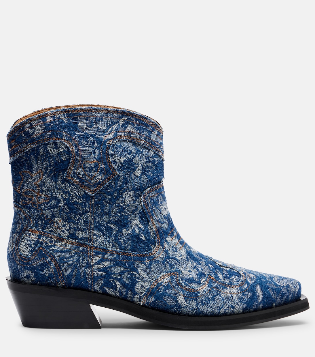Low Shaft embroidered jacquard cowboy boots | Ganni