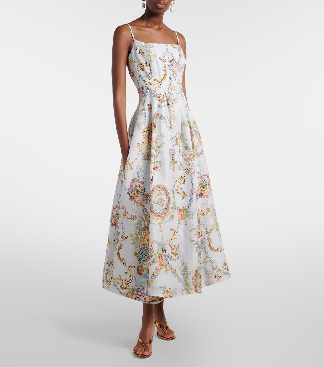 Abito bustier in lino e seta con stampa | Camilla