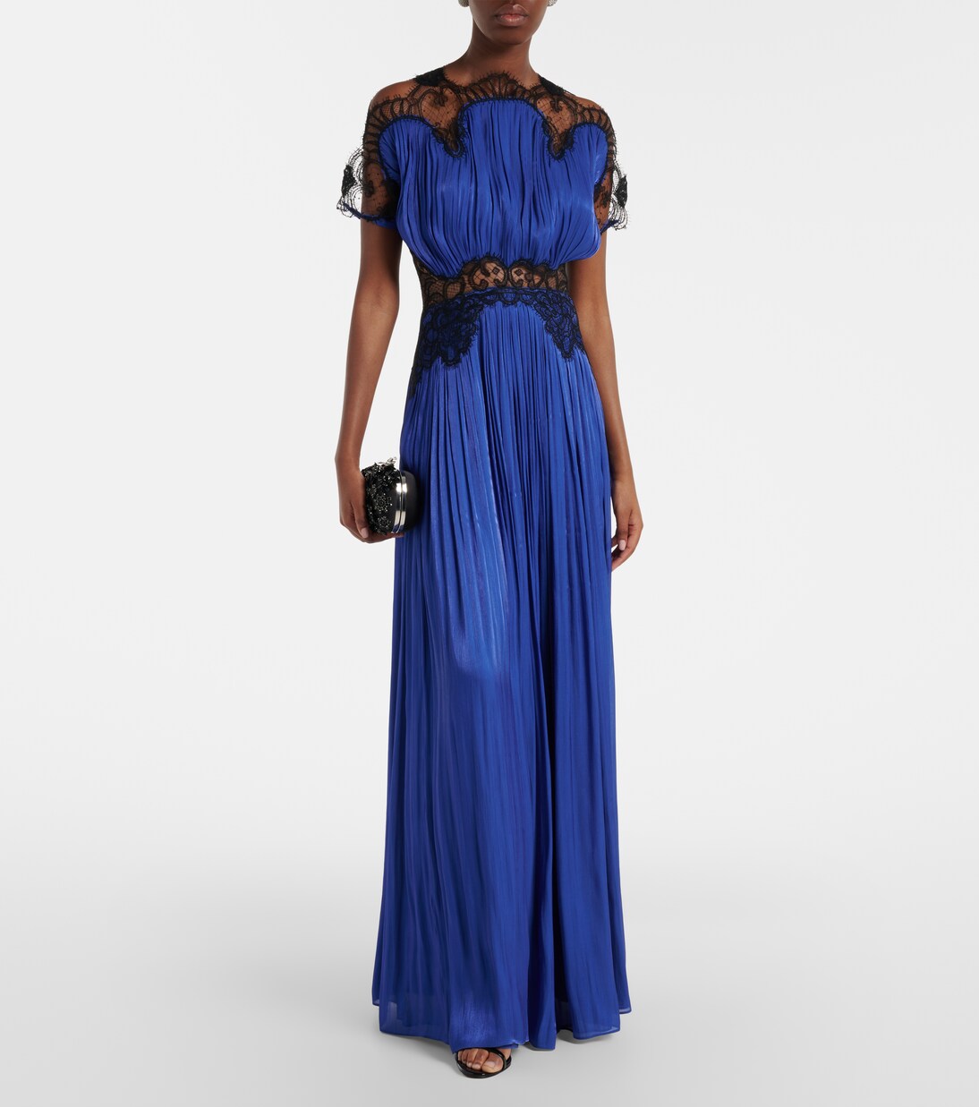 Abito lungo in velluto con pizzo | Costarellos