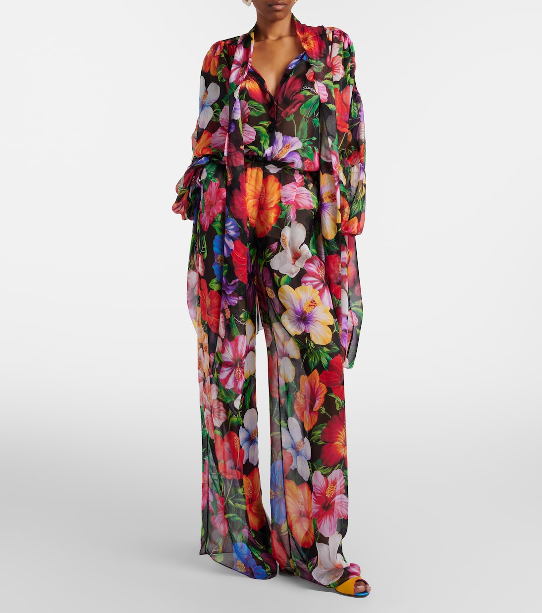 Floral silk chiffon wide-leg pants | Dolce&Gabbana