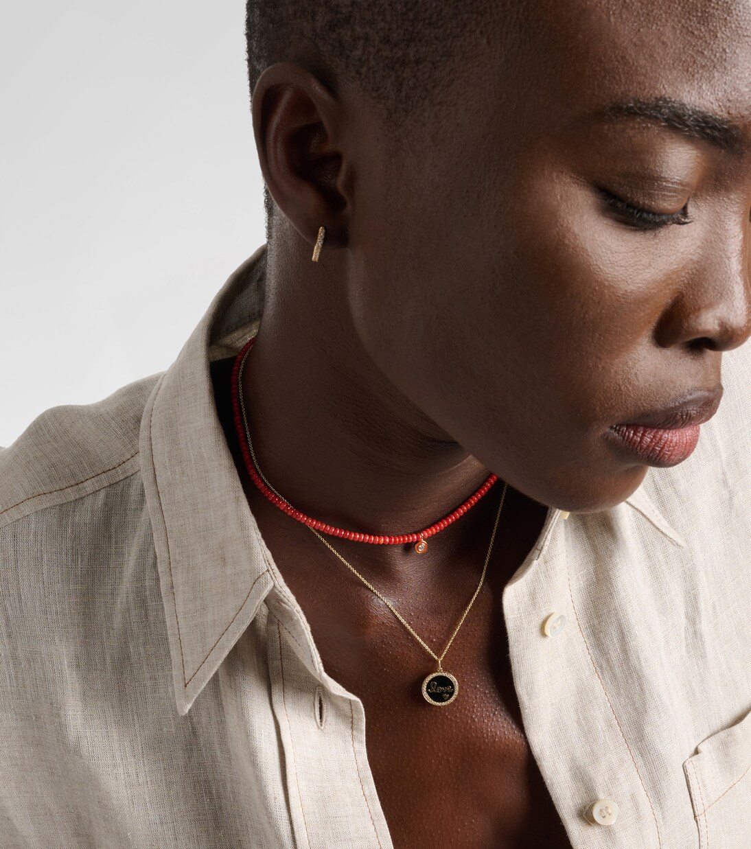 Bamboo coral and 14kt gold charm necklace | Sydney Evan