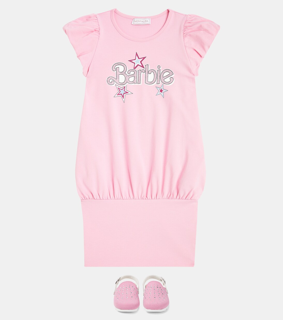 x Barbie® embellished cotton-blend dress | Monnalisa