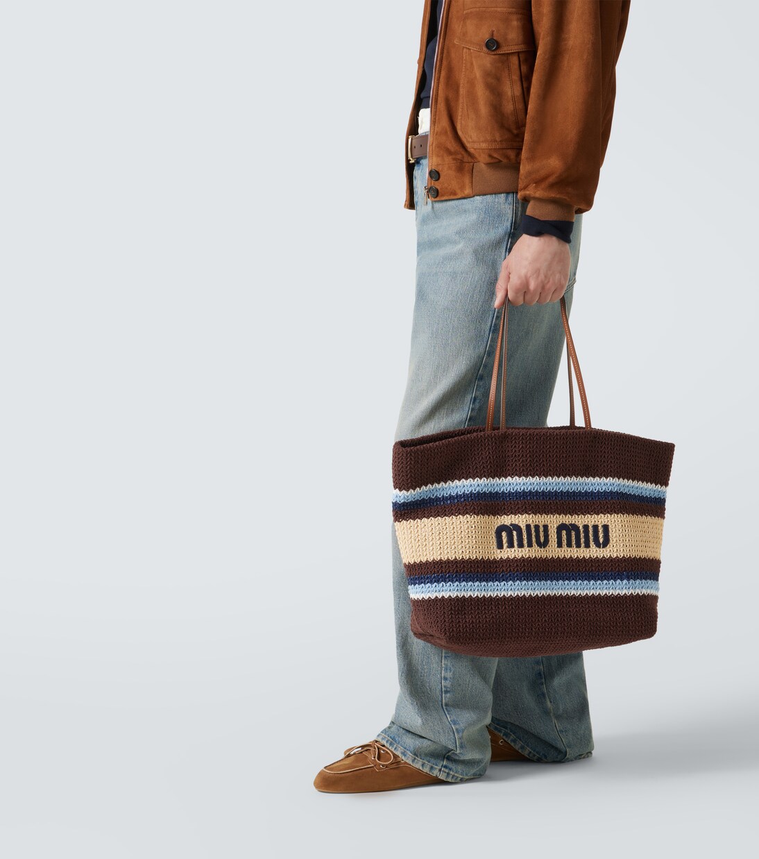 Cabas rayé à logo | Miu Miu