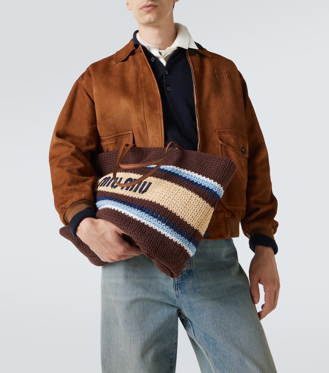 Cabas rayé à logo | Miu Miu