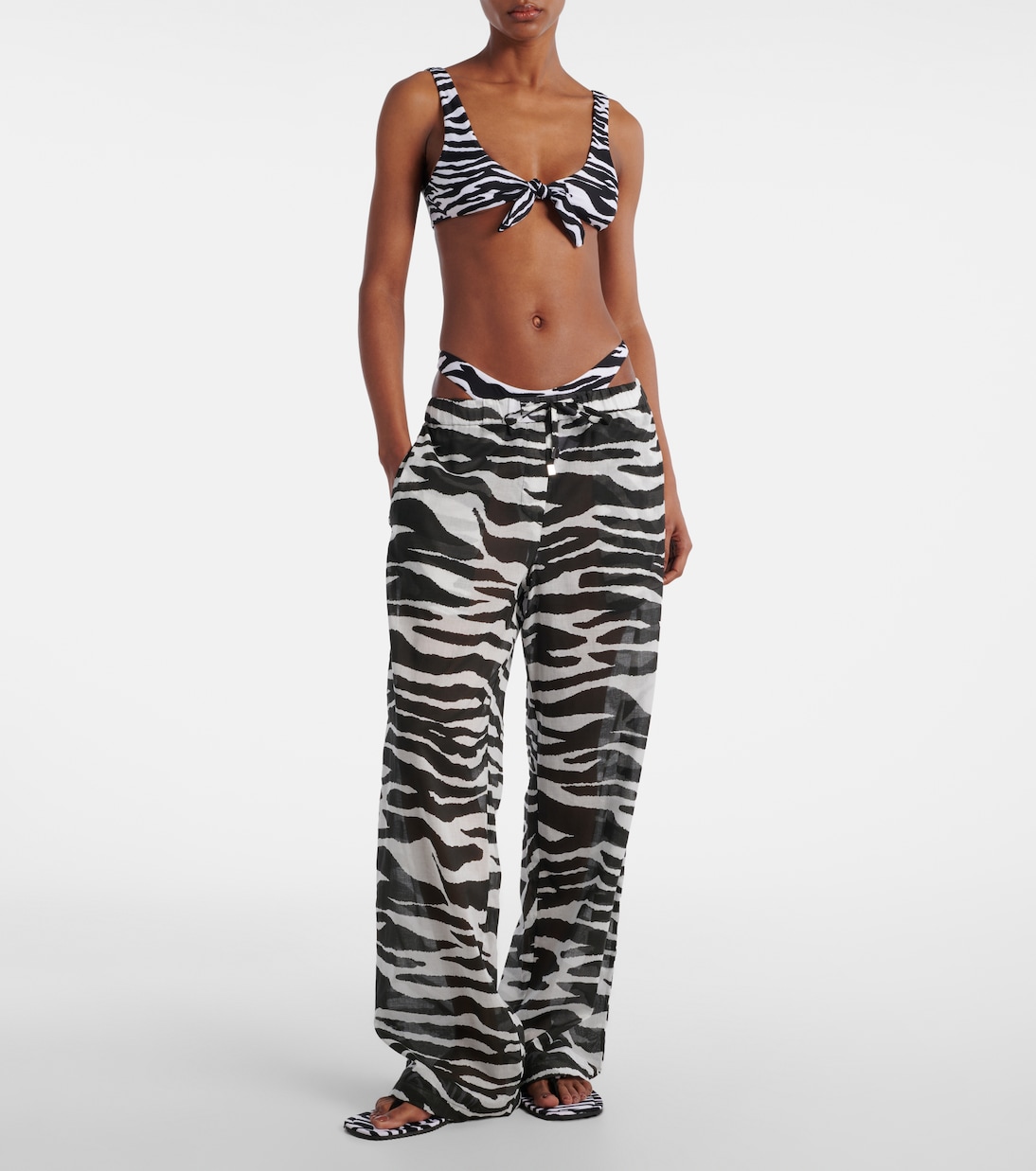Zebra-print cotton muslin wide-leg pants | The Attico