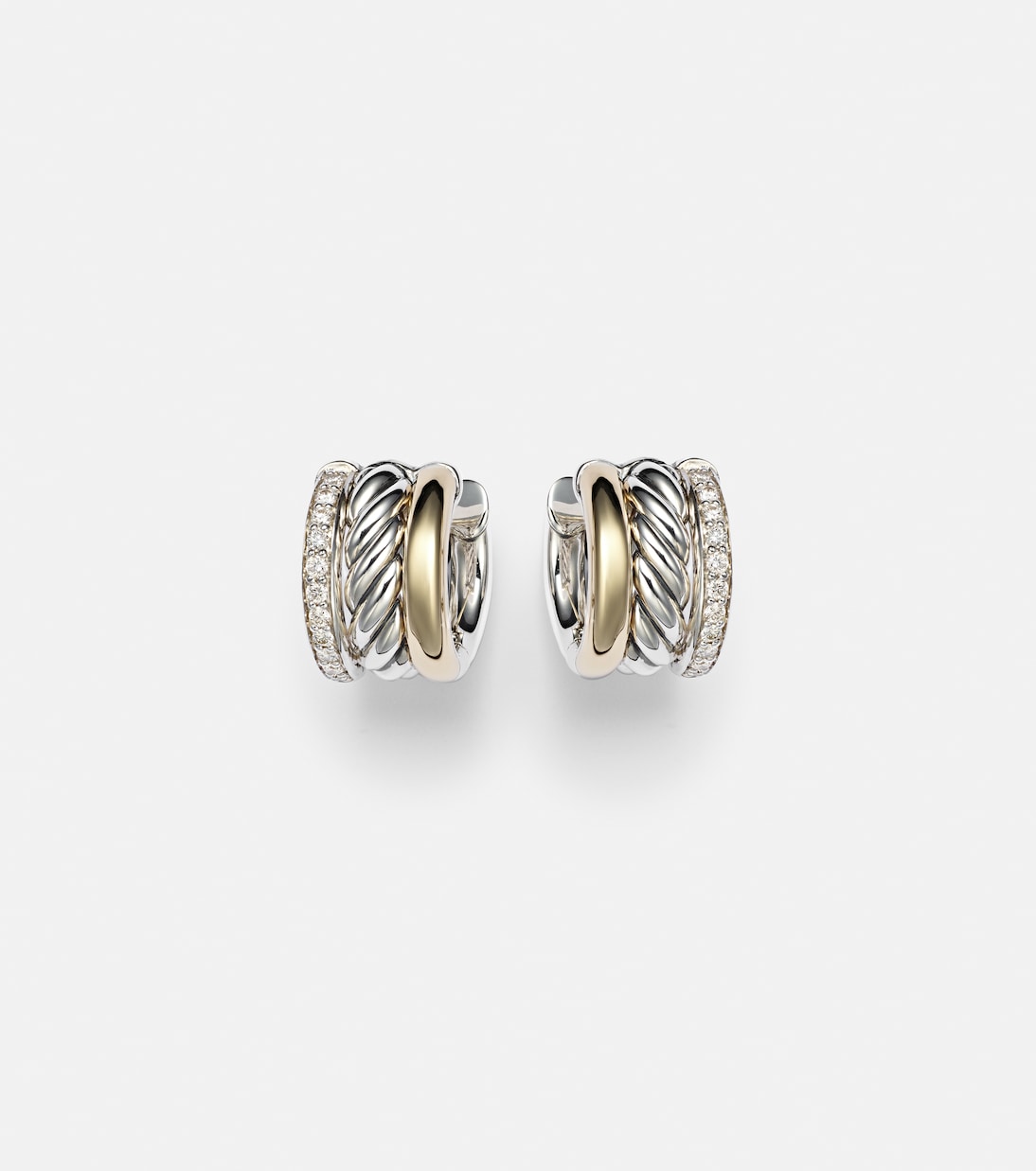 DY Mercer® sterling silver and 18kt gold huggie earrings with diamonds | David Yurman