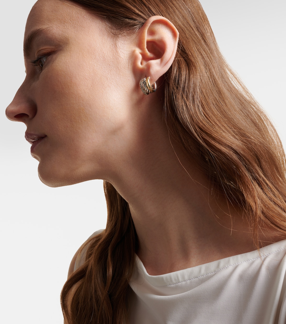 DY Mercer® sterling silver and 18kt gold huggie earrings with diamonds | David Yurman