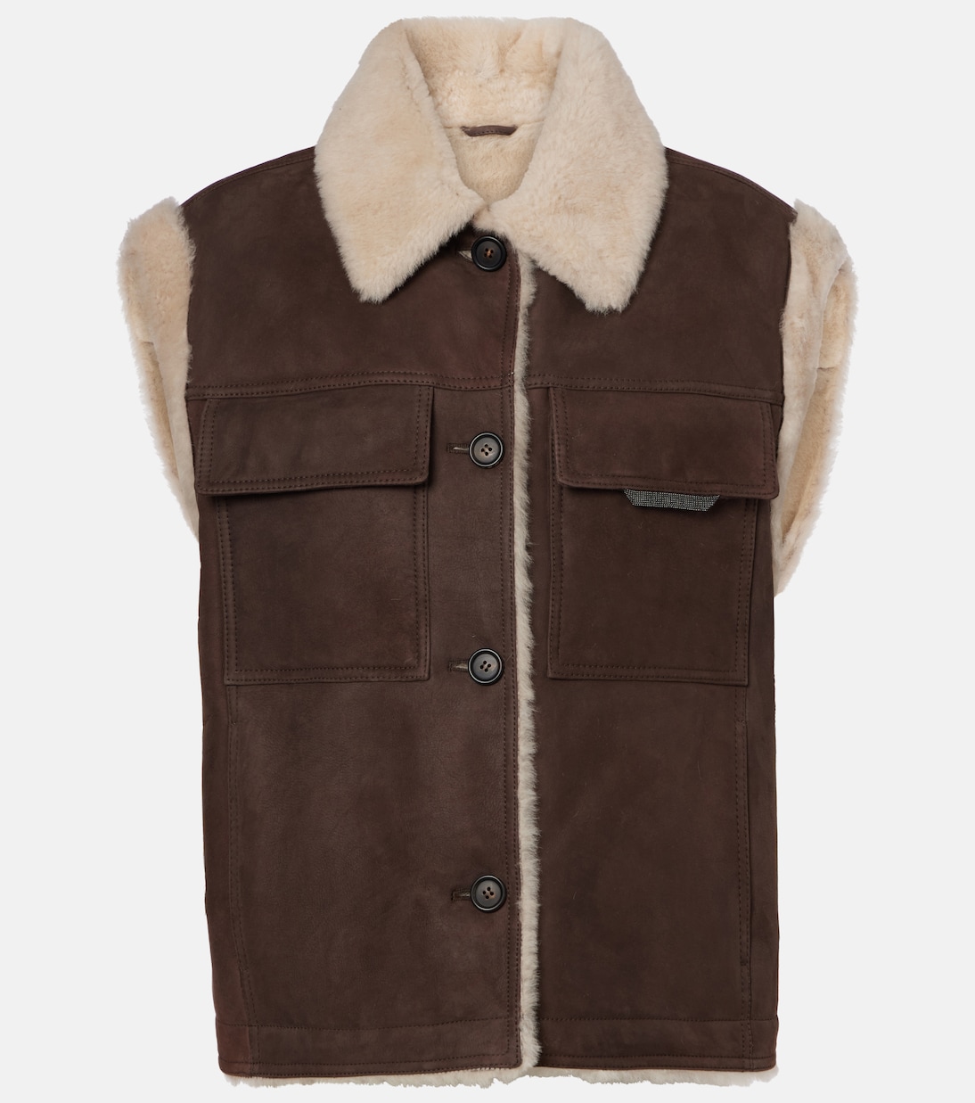 Weste aus Veloursleder mit Shearling | Brunello Cucinelli