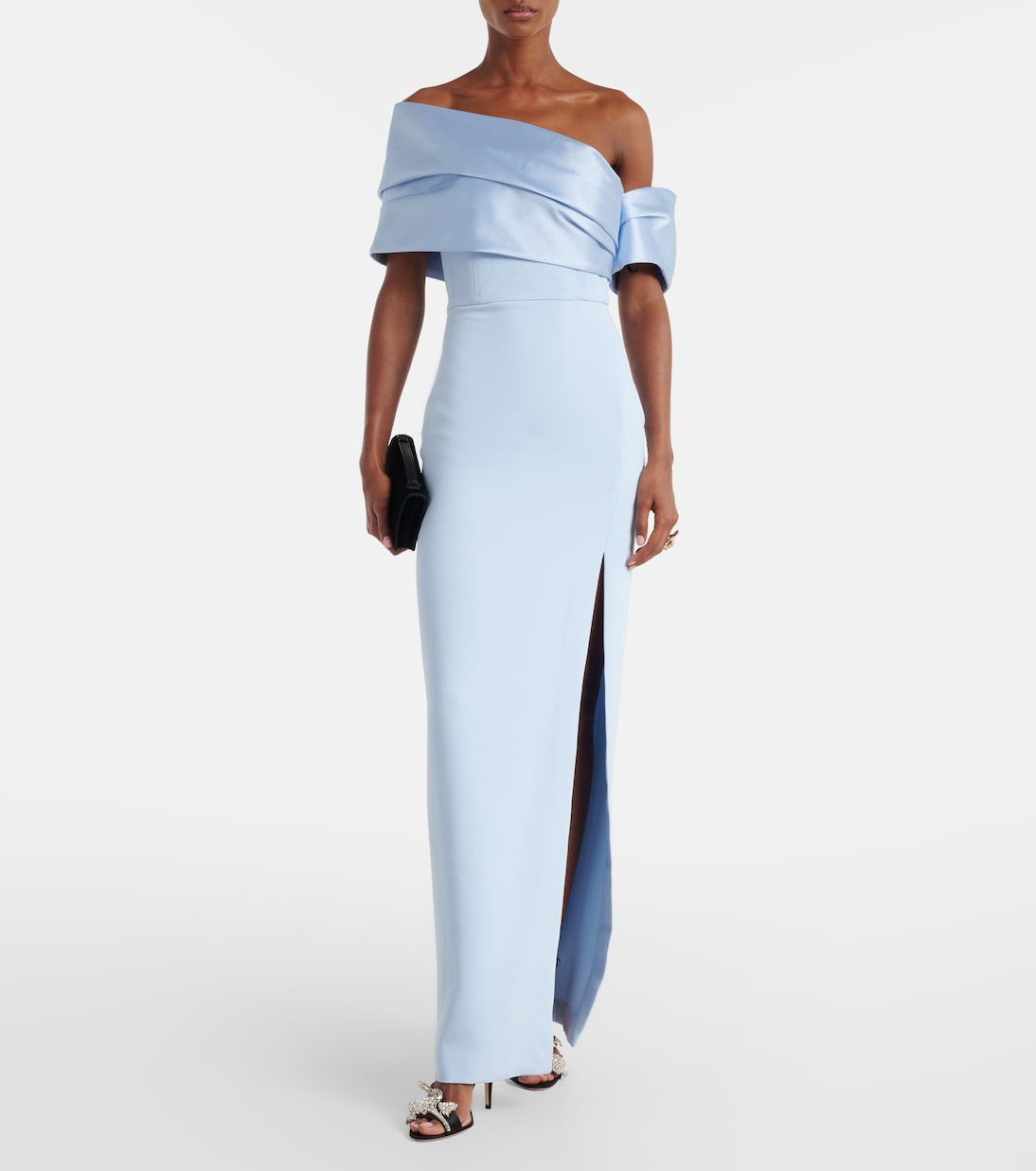 Alexis asymmetric off-shoulder gown | Solace London
