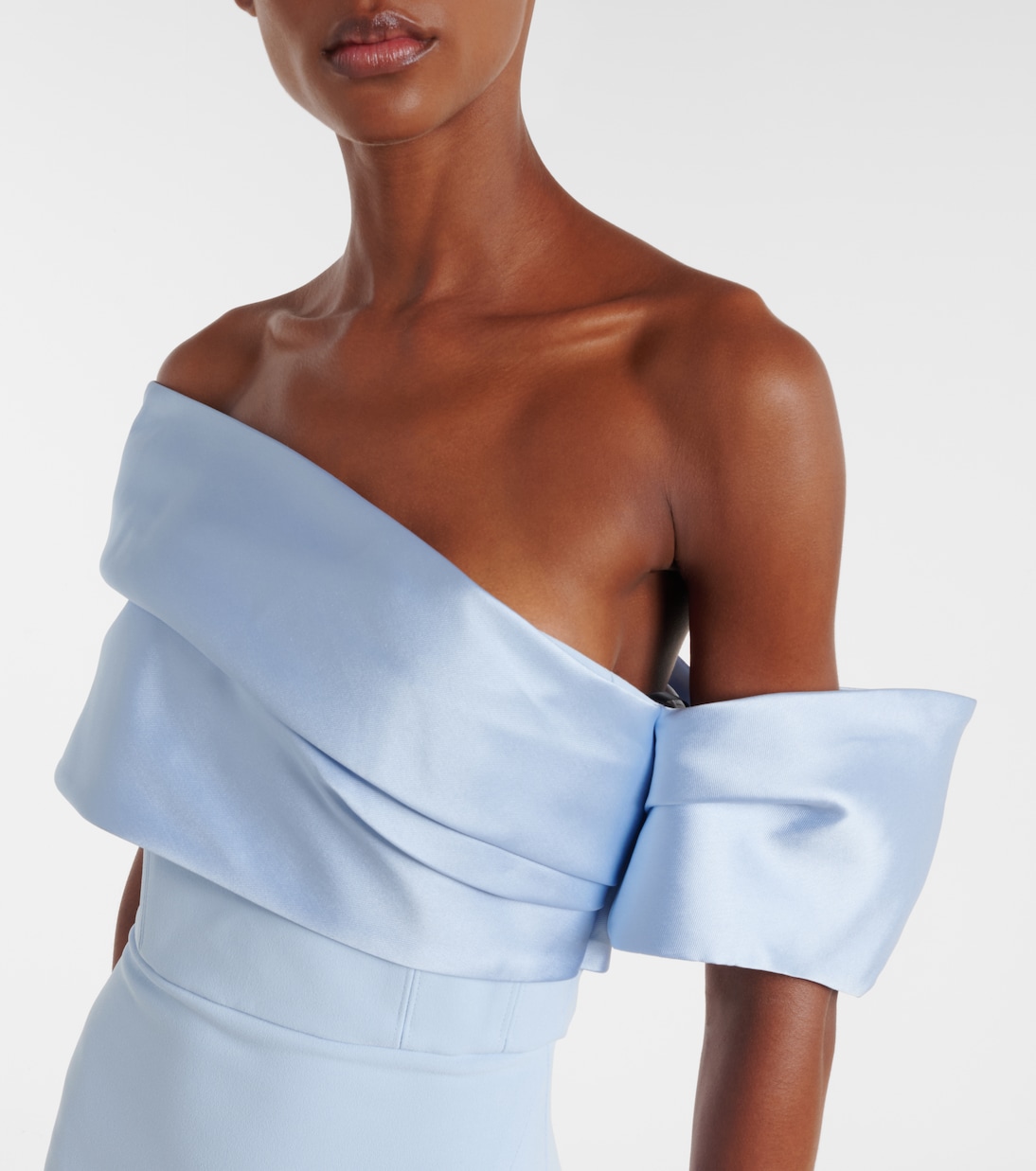 Alexis asymmetric off-shoulder gown | Solace London