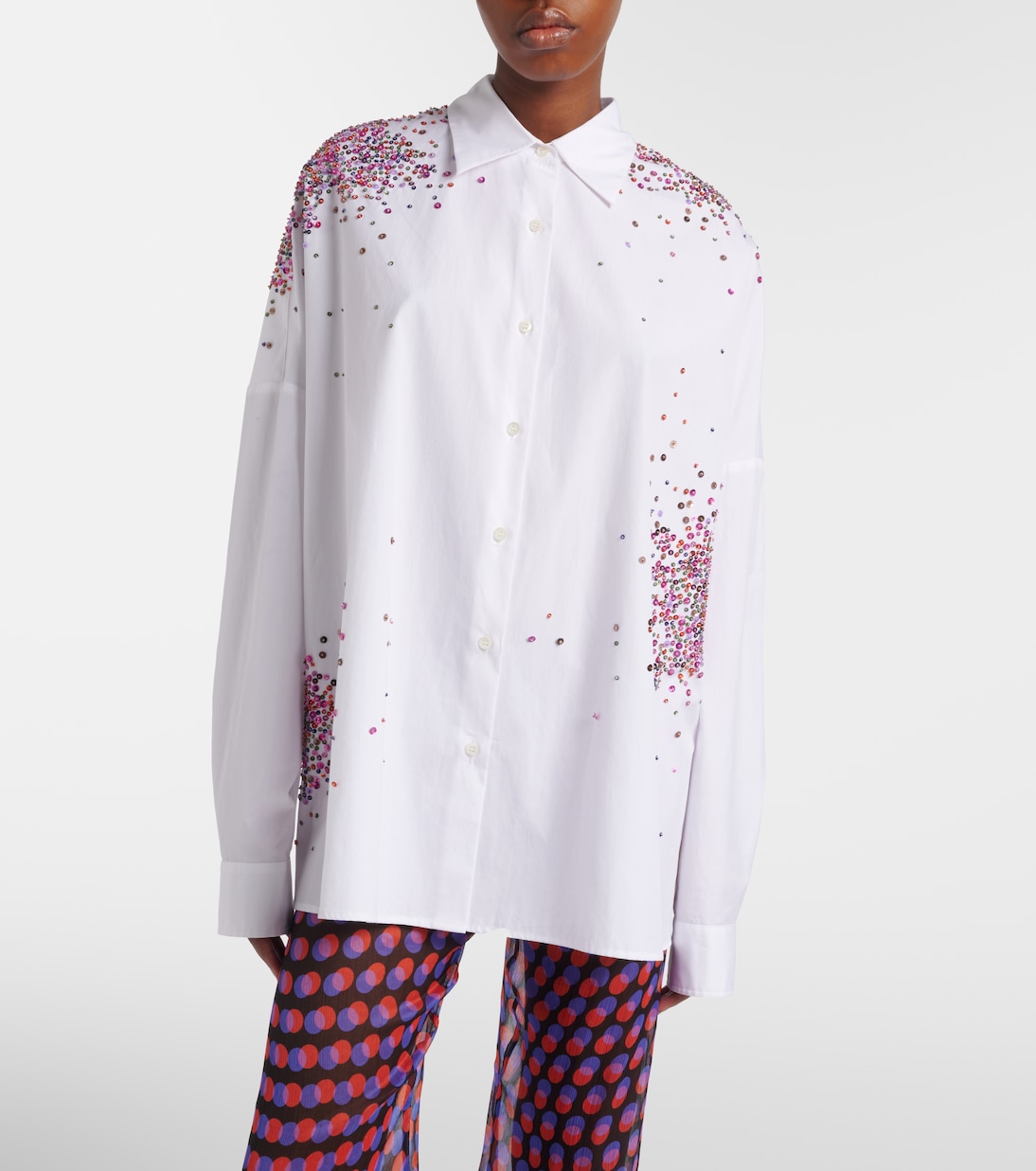 Oversized sequined cotton shirt | Dries Van Noten