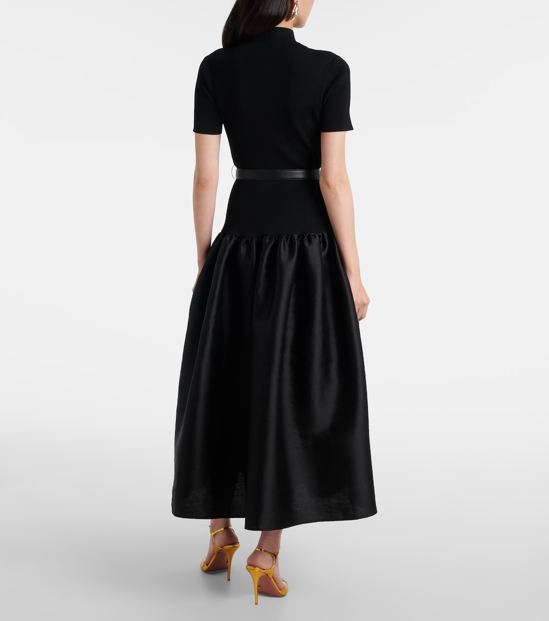 Belted keyhole cutout taffeta midi dress | Self-Portrait