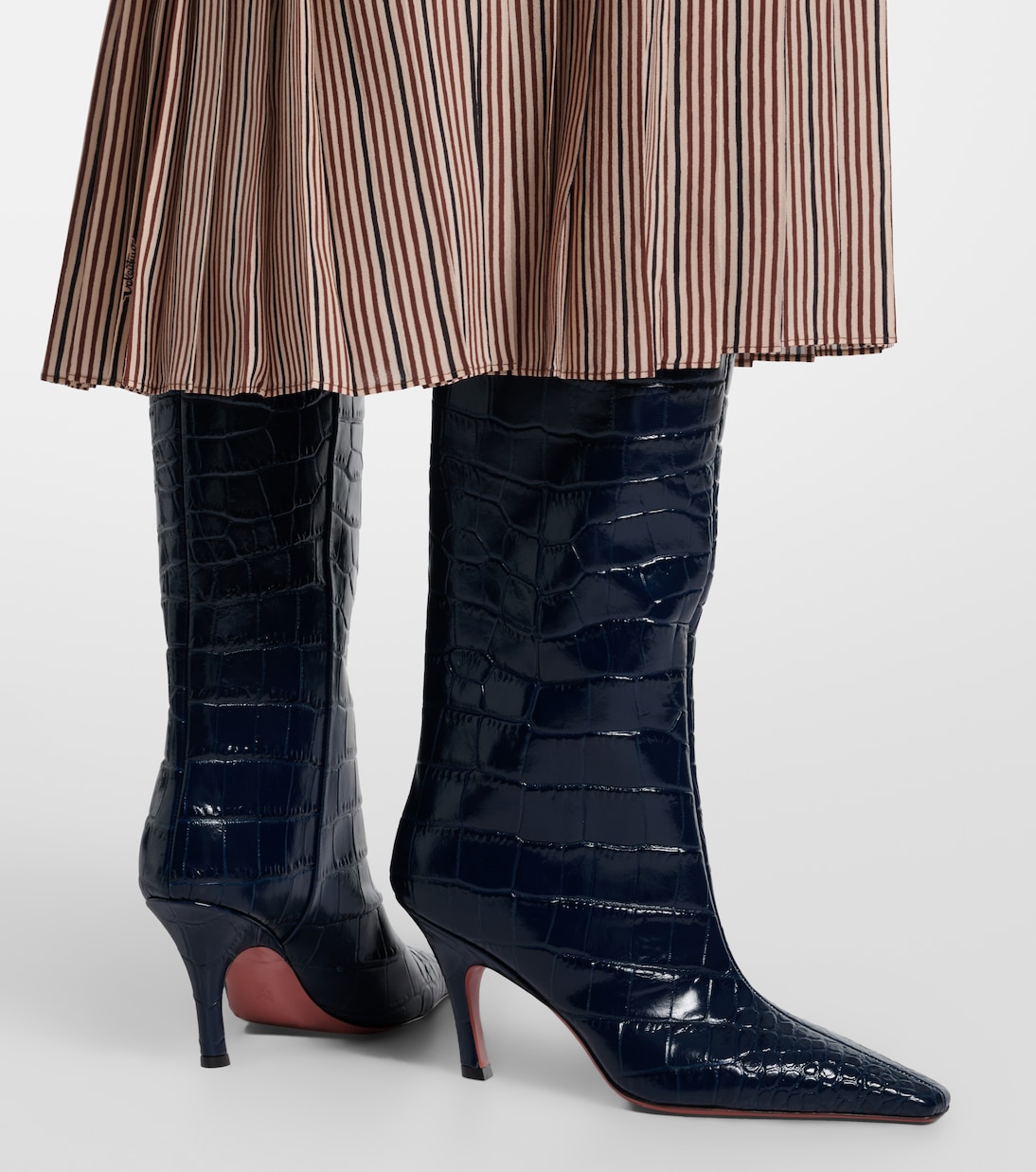 Mona croc-effect leather knee-high boots | Amina Muaddi