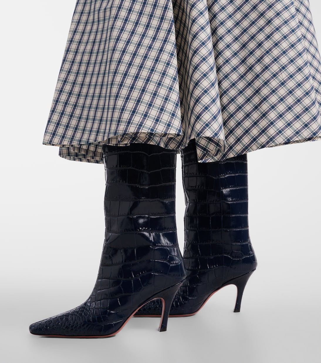 Mona croc-effect leather knee-high boots | Amina Muaddi