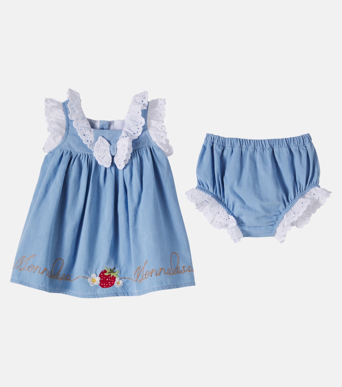 Baby Set aus Kleid und Höschen aus Baumwoll-Chambray | Monnalisa