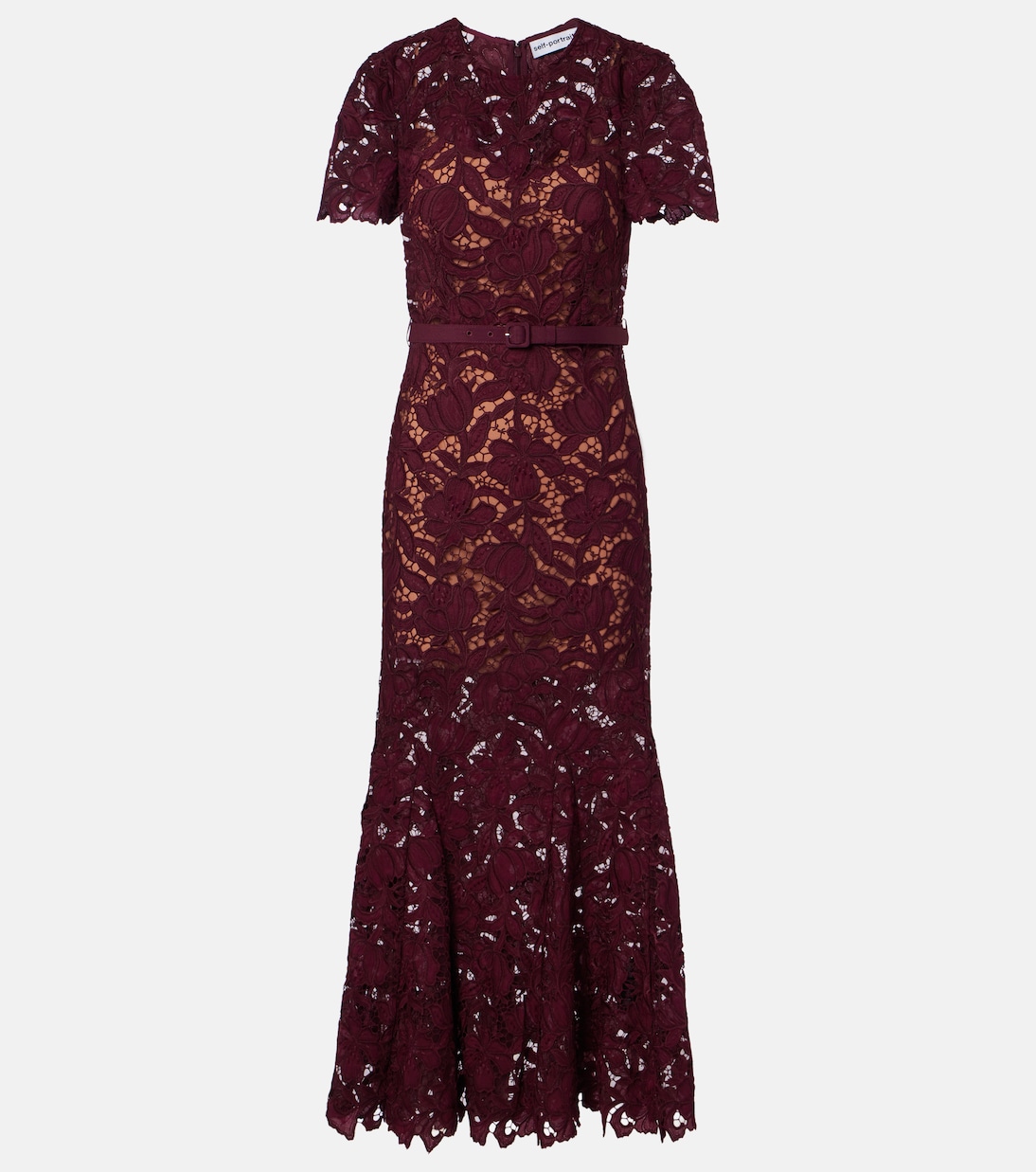 Belted floral guipure lace midi dress | Self-Portrait