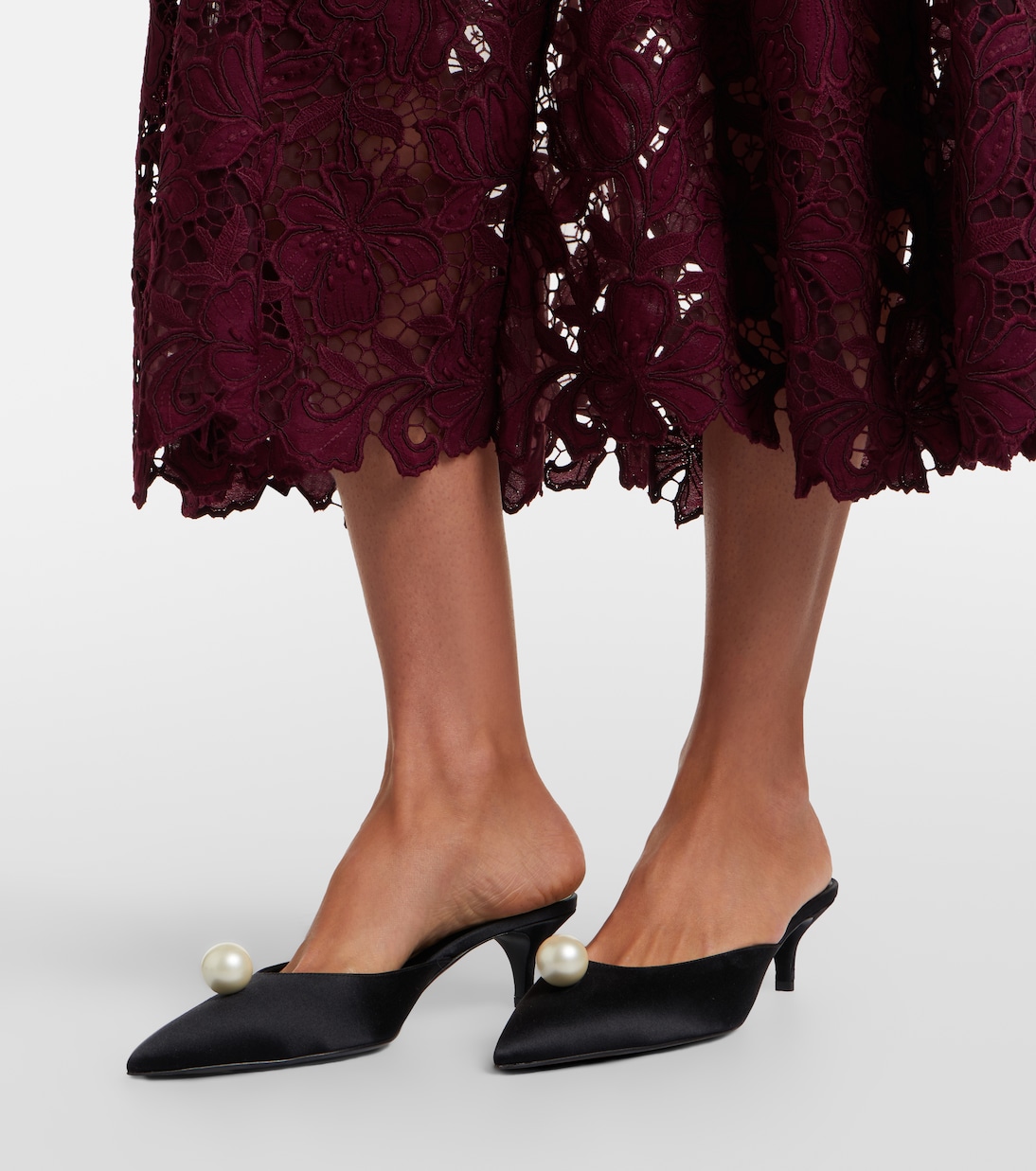 Belted floral guipure lace midi dress | Self-Portrait