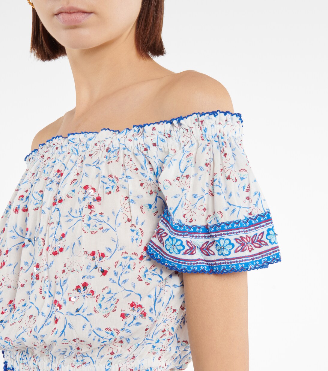 Blouse Camilla imprimée à encolure bardot | Poupette St Barth