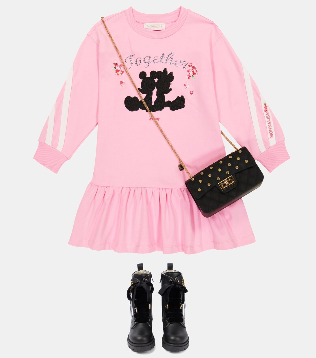 x Disney® – Robe en coton mélangé à ornements | Monnalisa