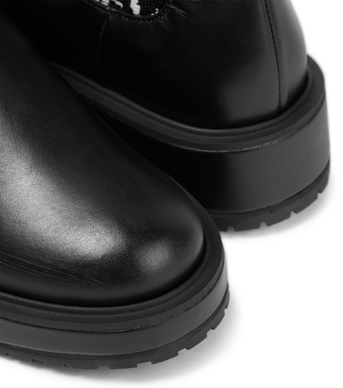 Jacquard knit-trimmed leather boots | Versace Kids